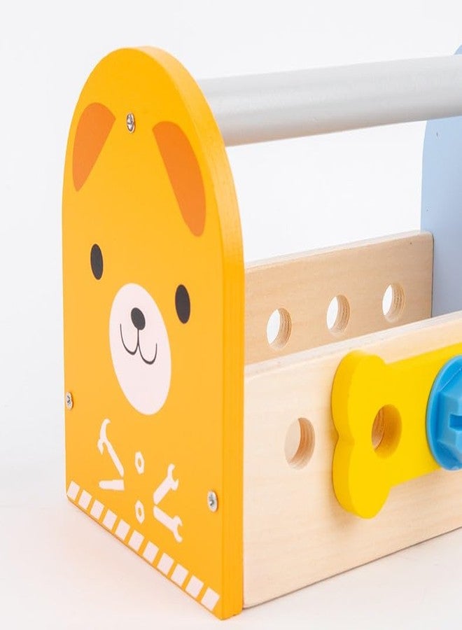 BLiSS HUES مجموعة أدوات خشبية محمولة للأطفال من BLiSS HUES - مجموعة لعب الأدوار - تتضمن مطارق، مفكات براغي، مساطر، مفاتيح ربط، وغيرها - ألعاب لتنمية المهارات الحركية الدقيقة للأطفال الصغار من الأولاد والبنات - Image 3